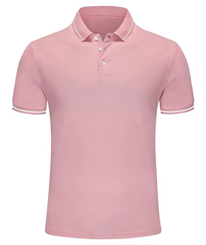 Djtnzdm Poloshirt für Herren Kurzarm Performance Casual Bauwolle Piqué Polohemd Sommer Atmungsaktiv Basic Arbeit Polo Tops Mann 3XL Rosa von Djtnzdm