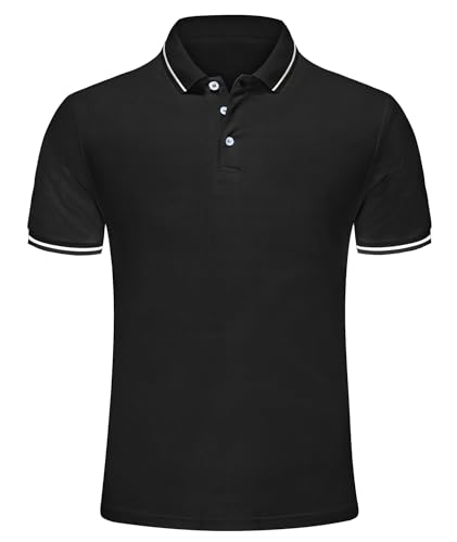 Djtnzdm Poloshirt für Herren Kurzarm Performance Casual Bauwolle Piqué Polohemd Sommer Atmungsaktiv Basic Arbeit Polo Tops Mann L Schwarz von Djtnzdm