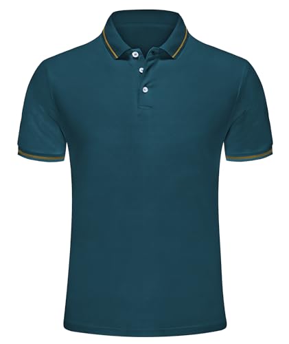 Djtnzdm Poloshirt für Herren Kurzarm Performance Casual Bauwolle Piqué Polohemd Sommer Atmungsaktiv Basic Arbeit Polo Tops Mann XXL Blau Grün von Djtnzdm