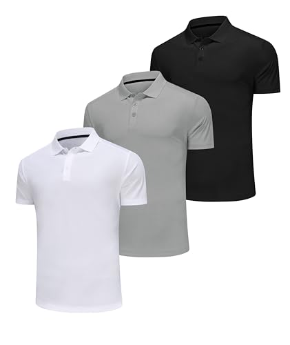 Djtnzdm Poloshirt für Herren Multipack Polyester Klassisches Performance Golf Polohemd Atmungsaktive Sports Funktions Poloshirts Set Mann Kurzarm L Schwarz Grau Weiß von Djtnzdm