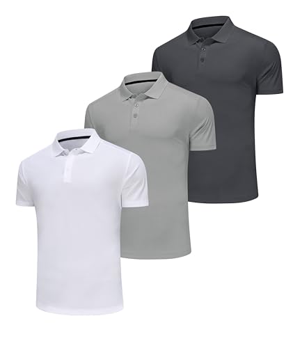 Djtnzdm Poloshirt für Herren Multipack Polyester Klassisches Performance Golf Polohemd Atmungsaktive Sports Funktions Poloshirts Set Mann Kurzarm XXL Grau Weiß von Djtnzdm