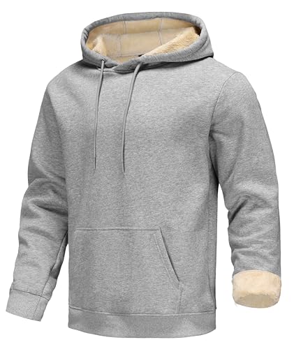 Djtnzdm Pullover Herren Mit Kapuze Gefütterte Hoody Sport Sweatshirt Thermo Kapuzenpullover Warm Kapuzenjacke Fleece Arbeitspullover Warme Sweatshirt Hellgrau 3XL von Djtnzdm