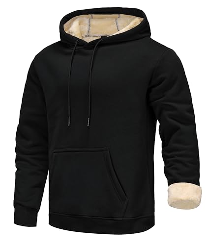 Djtnzdm Pullover Herren Winter Hoodie Männer Gefütterte Hoody Herren mit Kapuze Casual Sweatshirt Herren Outdoor Warme Kapuzenpullover Männer Kapuzenjacke Baumwolle Thermo Arbeitspullover Schwarz M von Djtnzdm