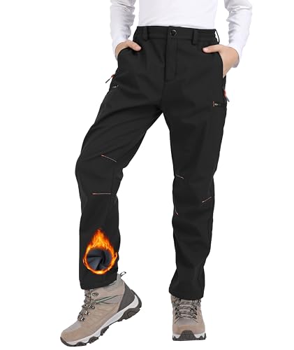 Djtnzdm Skihose Kinder Winter Softshellhose Jungen Winddicht wasserdichte Schneehose Kinder Thermo Regenhose Atmungsaktiv Warm Outdoorhose Fleece Trekkinghose Jungen Warm Hose Kinder Schwarz 164-170 von Djtnzdm