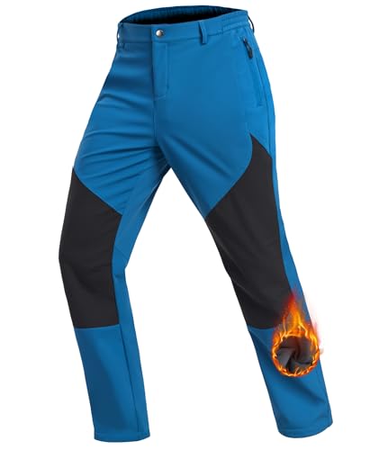 Djtnzdm Thermohose Herren Winter Hose Gefüttert Softshellhose Camping Warm Motorradhose Wanderhose Wasserdicht Snowboardhose mit Reißverschlusstasche L Royal Blau von Djtnzdm