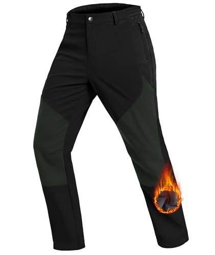 Djtnzdm Thermohose Herren Winter Hose Gefüttert Softshellhose Camping Warm Motorradhose Wanderhose Wasserdicht Snowboardhose mit Reißverschlusstasche M Schwarz von Djtnzdm