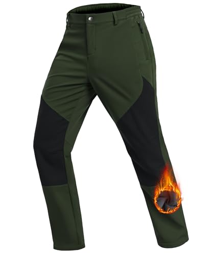 Djtnzdm Thermohose Herren Winter Hose Gefüttert Softshellhose Camping Warm Motorradhose Wanderhose Wasserdicht Snowboardhose mit Reißverschlusstasche XL Grün von Djtnzdm