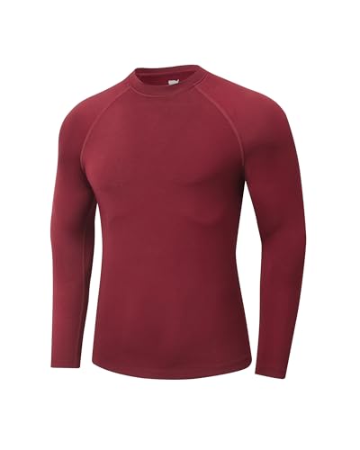 Thermounterwäsche Herren Winter Laufshirt Langarm Kompression Radfahren Langarmshirt Thermounterhemd Herren Langarm kompressionsshirt Warm Wandern Funktionsshirt Männer Thermo Tshirts Weinrot L von Djtnzdm