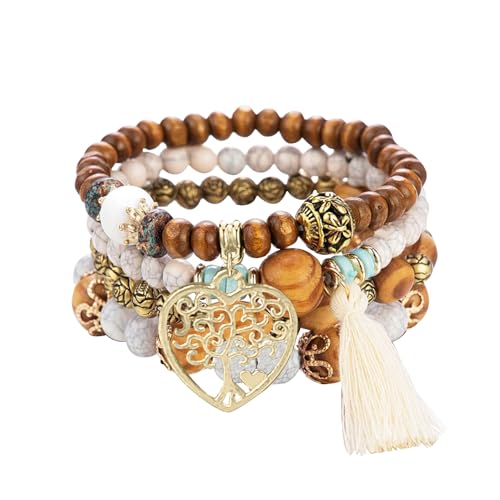 DkakoJew Baum der Liebe für Frauen Armband Böhmisches Stretchholz Perlenarmband Böhmisches Quastenarmband für Frauen Mehrschichtiges stapelbares Armband Damen Weihnachten Geburtstag Schmuck. von DkakoJew