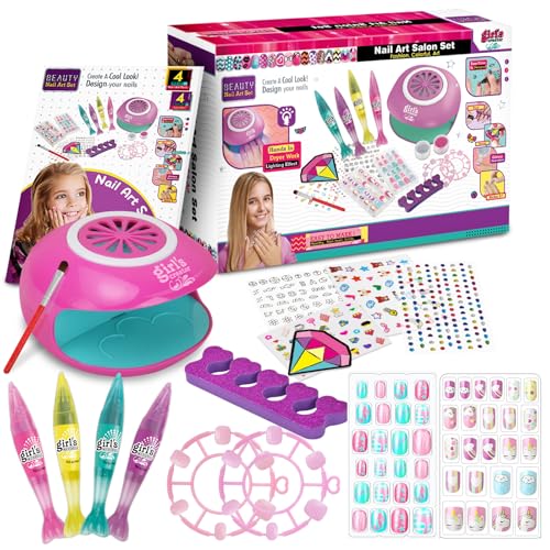 Dkinghome Nagelstudio Kinder Mädchen Wasserbasierter Nagellack Geschenk Mädchen 6 7 8 9 10 11 12 jahre Nagellack Kinder Mädchen Spielzeug Nagelset Mädchen 6-12 jahre für Weihnachten Party Nail Art Kit von Dkinghome