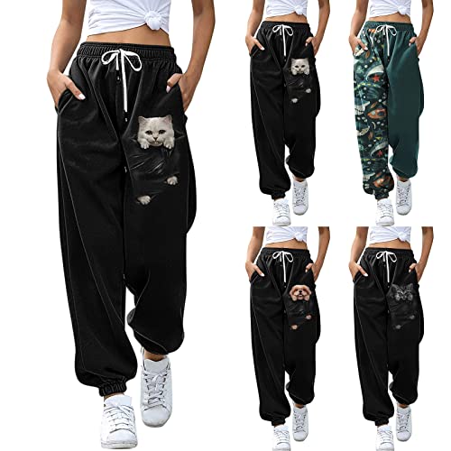 Dkings Jogginghose Damen Sporthose Lang Yoga Hose Freizeithose mit Tier Motiv Kordelzug Laufhosen High Waist Trainingshose Sweathose für Frauen (L, Tier-1) von Dkings