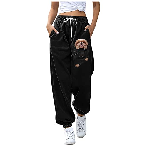 Dkings Jogginghose Damen Sporthose Lang Yoga Hose Freizeithose mit Tier Motiv Kordelzug Laufhosen High Waist Trainingshose Sweathose für Frauen (M, Tier-2) von Dkings