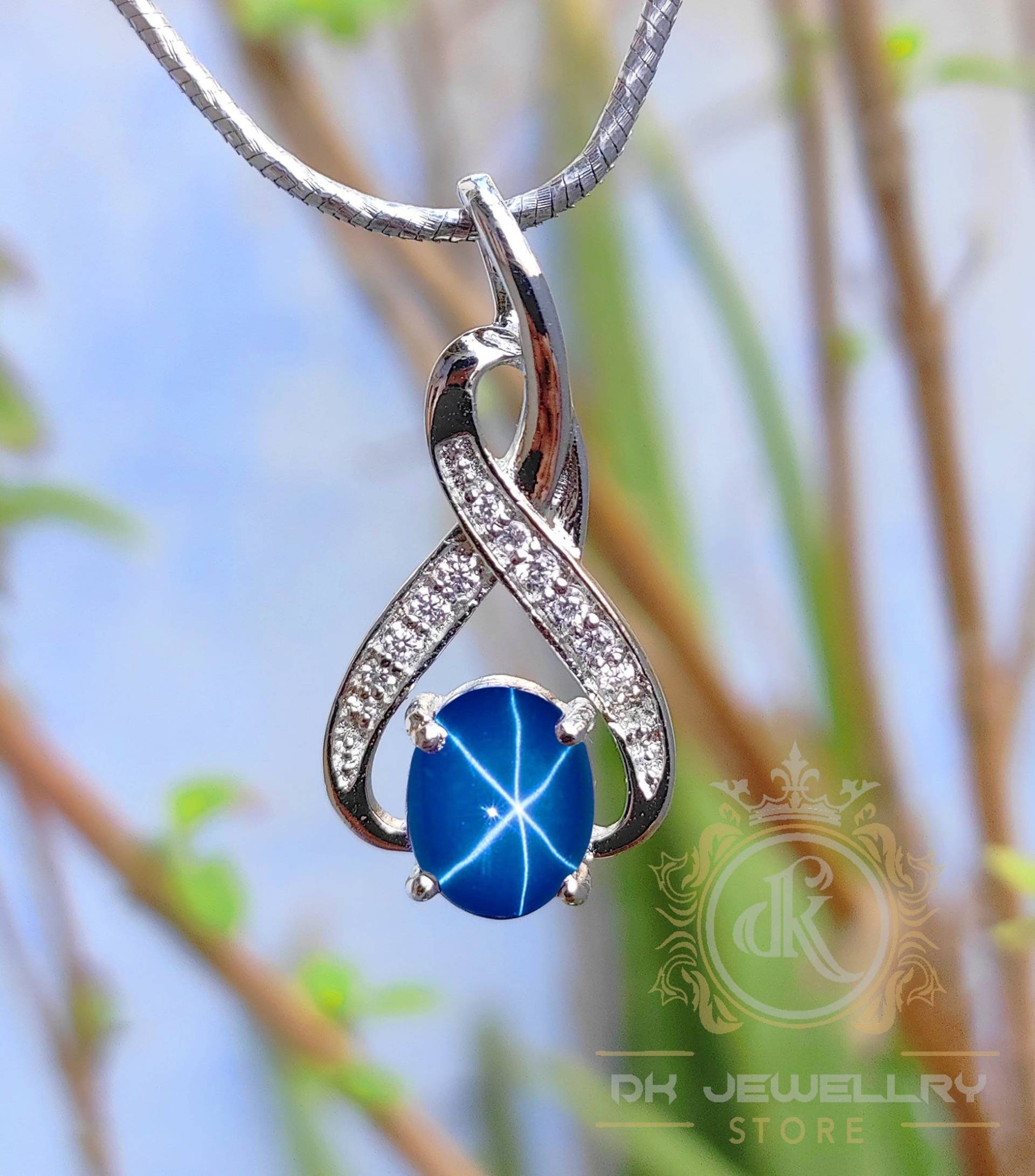 Blauer Stern Saphir Anhänger, Lindy Star Halskette, 6Strahlig Stern, 925Er Silber, Edelstein Blauer Stern Saphir Anhänger, Lindy Star Halskette, 6Strahlig Stern, 925Er Silber, Edelstein von Dkjewelrystore