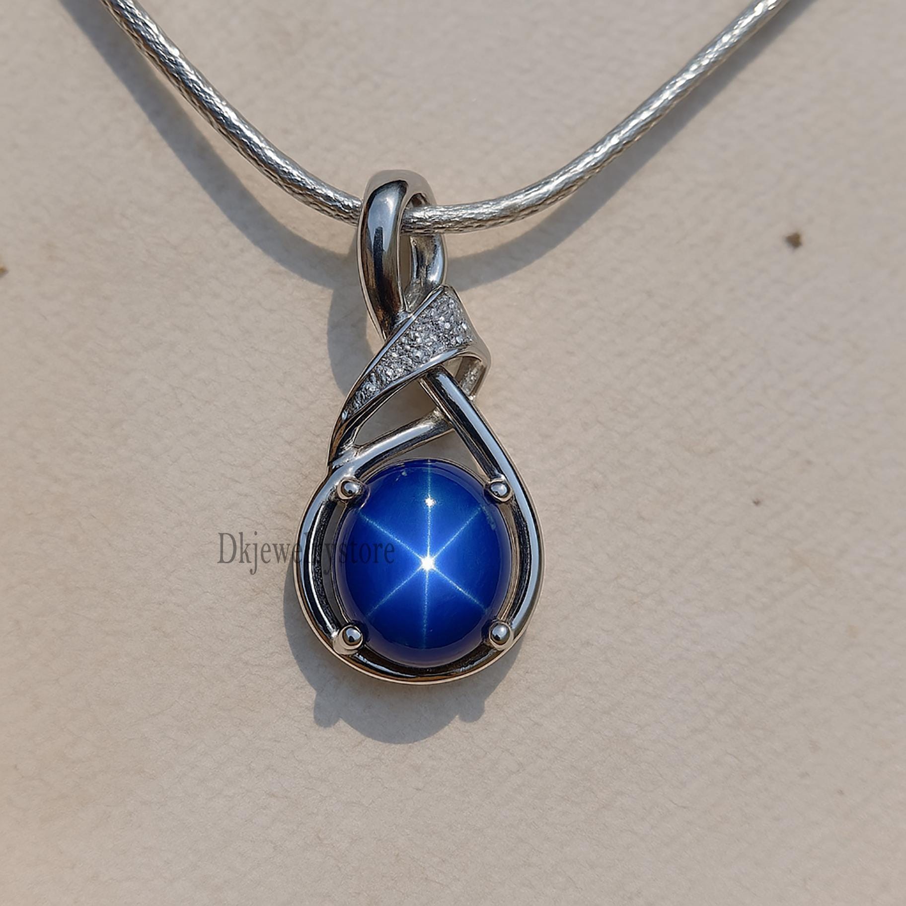 Blauer Stern Saphir Anhänger, Lindy Star Halskette, 6Strahlig Stern, 925Er Silber, Edelstein Blauer Stern Saphir Anhänger, Lindy Star Halskette, 6Strahlig Stern, 925Er Silber, Edelstein von Dkjewelrystore