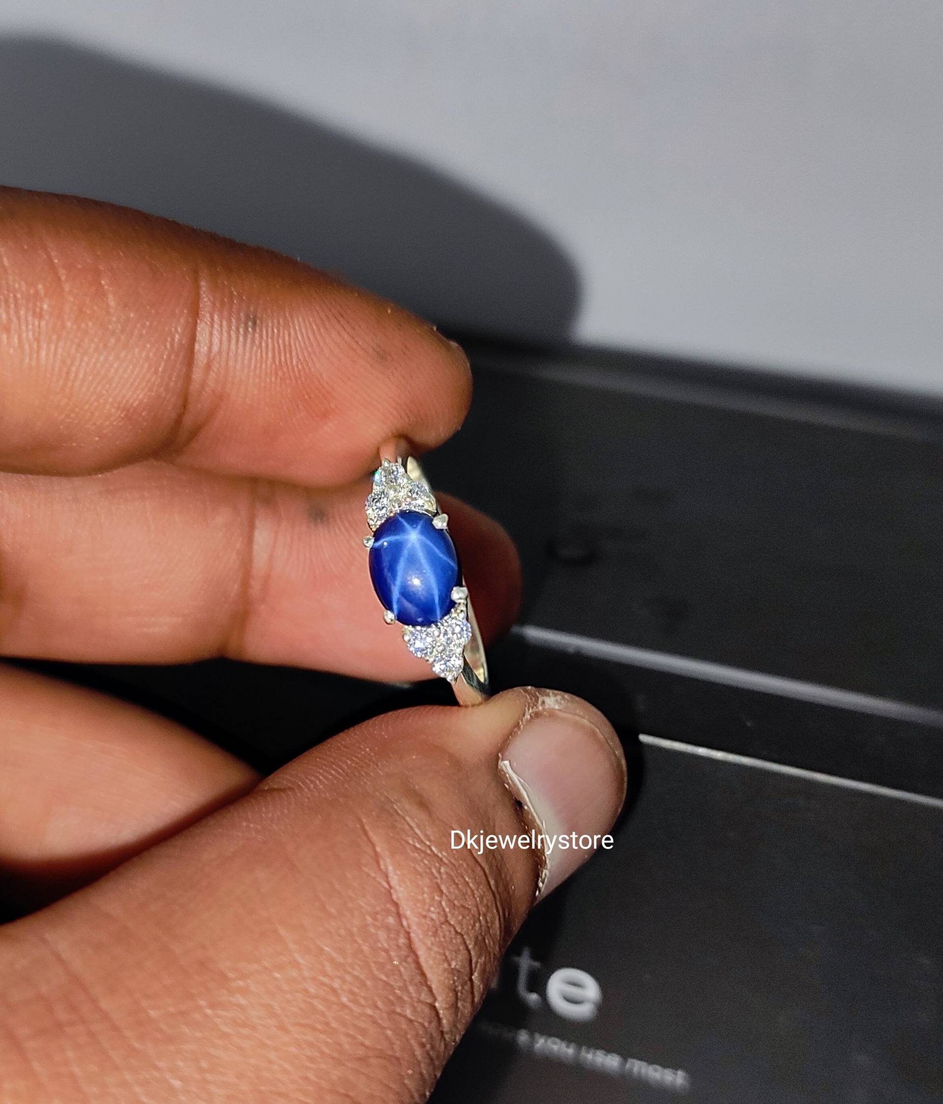 Blauer Stern Saphir Ring, Deko Diamant Saphir, Lab Muttertagsgeschenk, 925 Sterling Silber Blauer Stern Saphir Ring, Deko Diamant Saphir, Lab Muttertagsgeschenk, 925 Sterling Silber von Dkjewelrystore