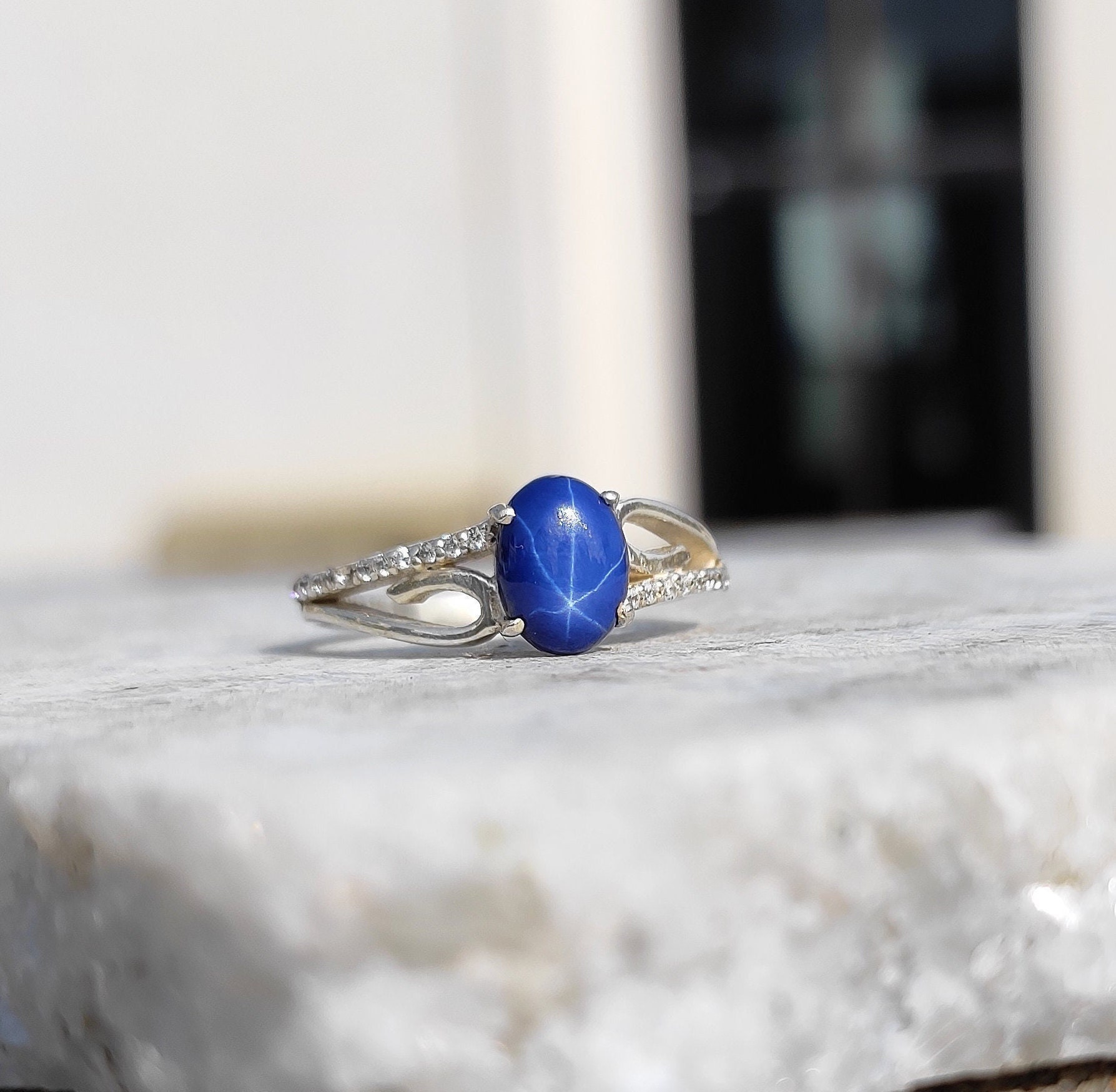 Blauer Sternsaphir Ring, Versprechensring, Strahlen Sternsaphir, 925 Sterling Silber, Sternedelstein, Lindy Blauer Sternsaphir Ring, Versprechensring, Strahlen Sternsaphir, 925 Sterling Silber, Sternedelstein, Lindy von Dkjewelrystore