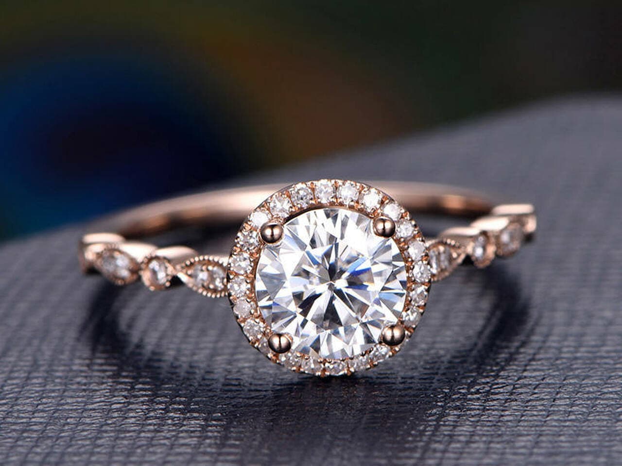 Runder Moissanite Verlobungsring Diamant Ehering, 14K Rose Gold, Art Deco Vintage Stil Verlobungsring, Muttertagsgeschenke von Dkjewelrystore