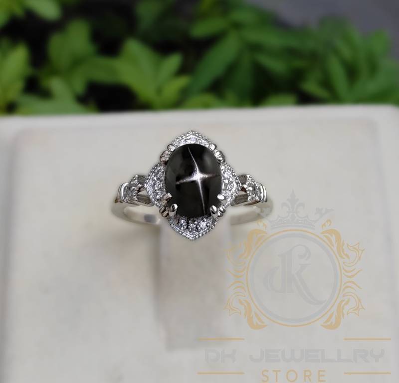 Schwarzer Stern Diopsid Ring, Edelstein 925 Sterling Silber, Infinity Knot Versprechen Ring Für Ihn von Dkjewelrystore