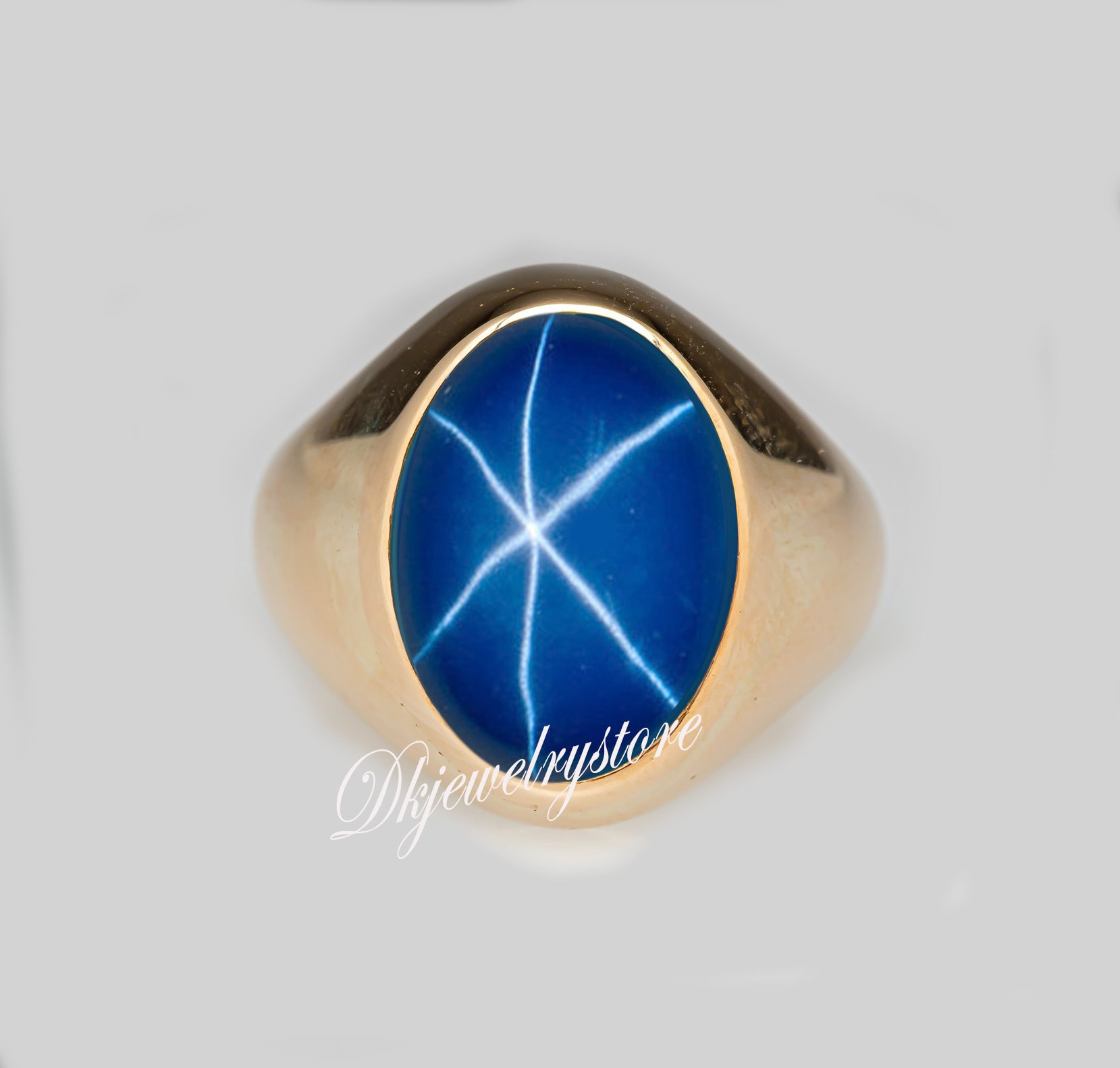 Sternsaphir Ring Für Männer, Verlobungsringe, 925 Sterling Silber, 18K Gelbgold Vergoldet, 9 × 11 Mm | 5, 35 Karat Oval Cabochon Edelstein Sternsaphir Ring Für Männer, Verlobungsringe, 925 Sterling Silber, 18K Gelbgold Vergoldet, 9 × 11 Mm | 5, 35 Karat Oval Cabochon Edelstein von Dkjewelrystore
