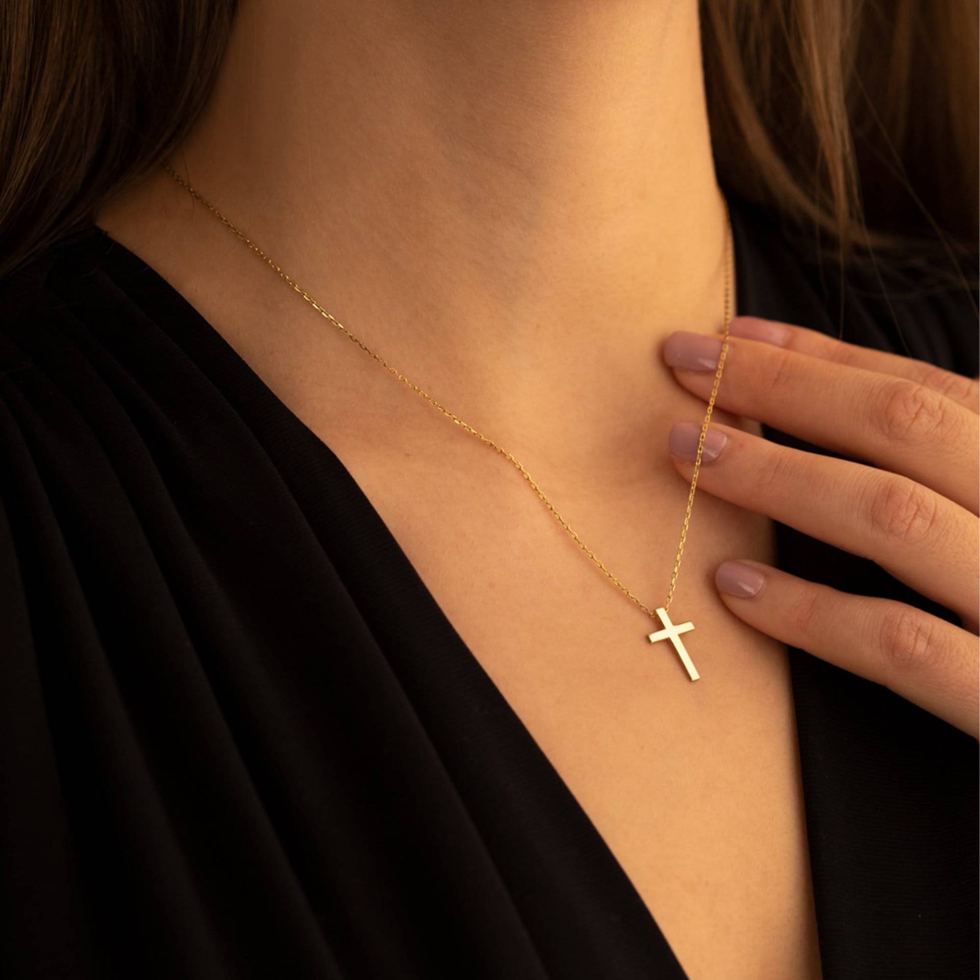 14K Gold Kreuz Halskette - Muttertagsgeschenk Echte Für Frauen Minimale Geschenk Christen von DkmnSilverAndGold