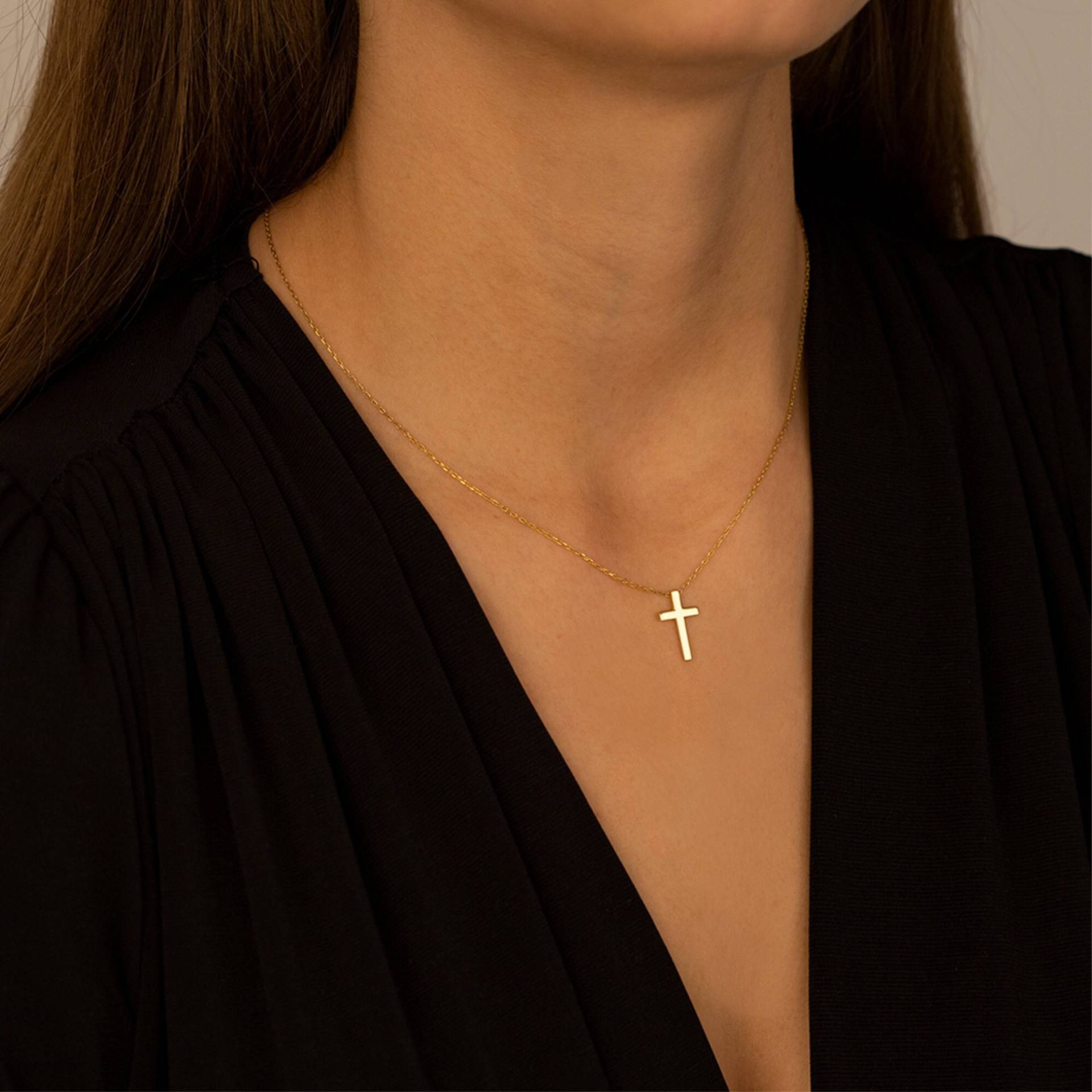 14K Massivgold Kreuz Halskette - Muttertagsgeschenk Minimal Christliches Geschenk von DkmnSilverAndGold
