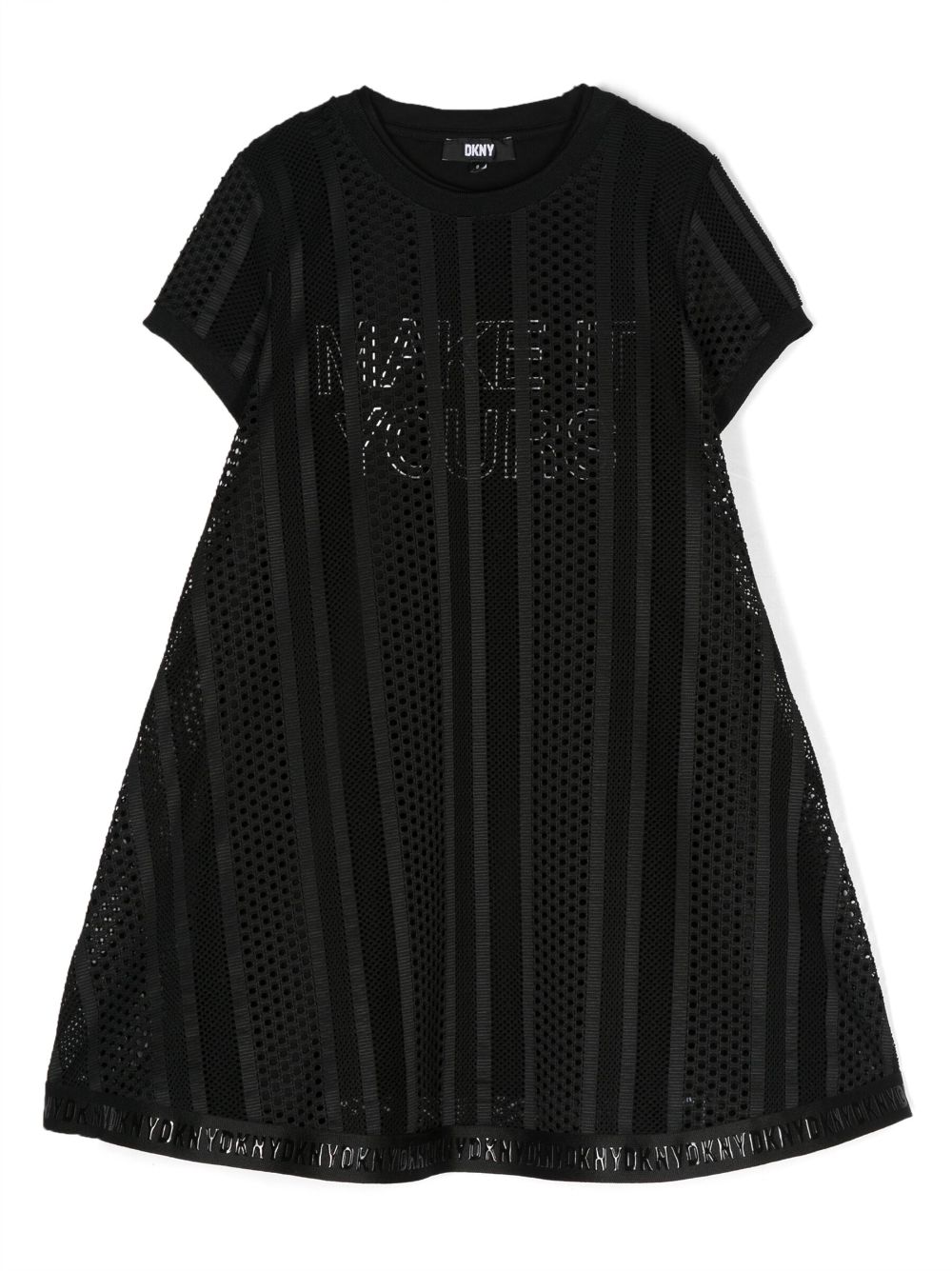 Dkny Kids Minikleid aus Mesh mit Slogan-Print - Schwarz von Dkny Kids