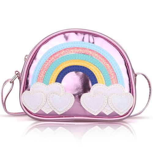 Dksyee Süße Umhängetasche aus Leder in Regenbogenfarben für kleine Mädchen, Pink von Dksyee