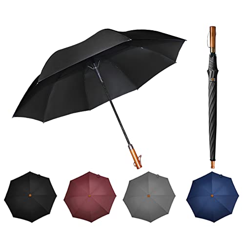 Dlin Eleganter, großer Golf-Regenschirm, winddicht, UV-Schutz, Sonnenschirm, automatisches Öffnen, Regen und Wind, robust, leicht, für Hochzeit, Wandern, Reisen, Familie, Business Black von Dlin