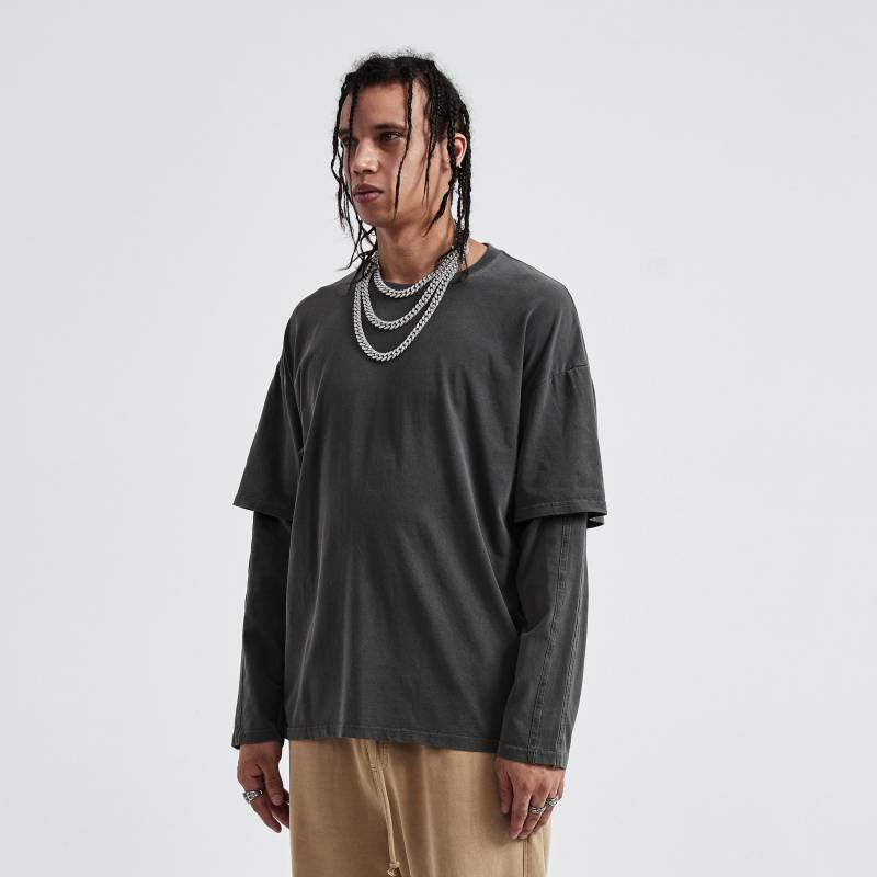 Double Layer Langarm T-Shirt Gothic Kleidung von DlyStyles