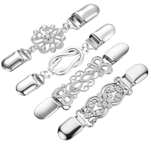 DmDoyy 4 Stück Metall Strickjacke Clip, Cardigan Pullover Clips, Retro Swirl Mantel Broschen Antike Umhang Brosche Keltischer Pullover Verschluss Kleid Hemd Clips Für Damen, Silber von DmDoyy