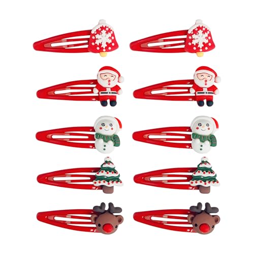Dmnnlp 10 Stück Weihnachts Haarschmuck Haarspangen, Weihnachten Mädchen Haarschmuck Set, Nachtsbaum Santa Elch Schneeflocken Schneemänner Haarklammern für Mädchen Weihnachten Party Weihnachtsgeschenke von Dmnnlp