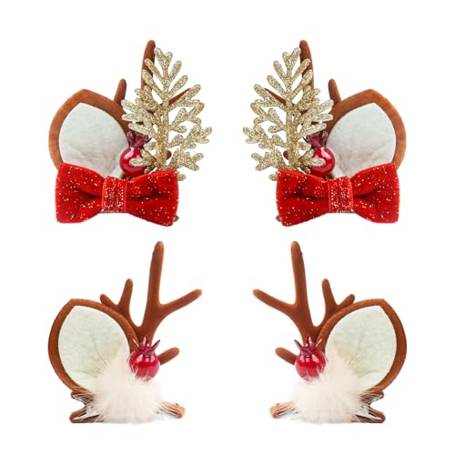 Dmnnlp 4 Stück Weihnachts Haarschmuck Haarspangen, Rentier Geweih Haarnadeln Haarclips Hirsch Haar Accessoires Spangen, Weihnachts Accessoires Haarklammern für MäDchen Kinder Damen von Dmnnlp