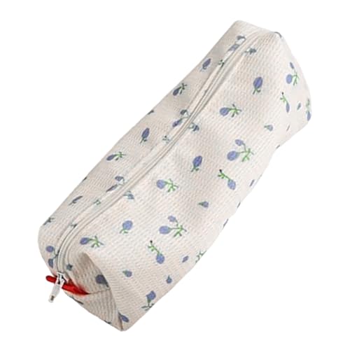Dmuzsoih Federmäppchen mit Blumenmuster, 2 Stück, 20 x 5 x 5 cm, für Schule, Etui mit Reißverschluss, ästhetische, Stifteetui, Stiftehalter, Münze, Kosmetik-Aufbewahrungstaschen, Make-up, blau von Dmuzsoih