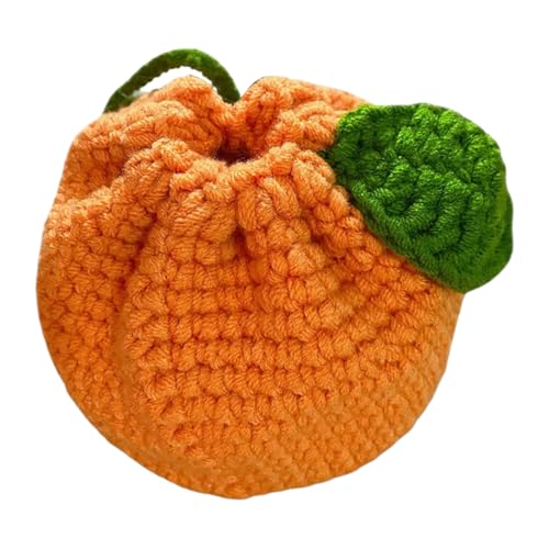 Dmuzsoih Orange Coin Pouch - Drawstring Knitted Bag - Drawstring Crochet Purse, Crochet Tangerine Bag, Orange Shaped for Women, Coin, Chargers von Dmuzsoih