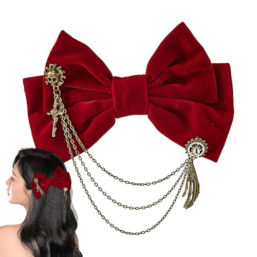 Dmuzsoih Samtschleife Haarspange,Samtschleife Haarspange - Retro-Haarspange mit Totenkopf und Zahnradkette - Elegante Haarspange, Haar-Styling- für Frauen, Mädchen, Teenager von Dmuzsoih