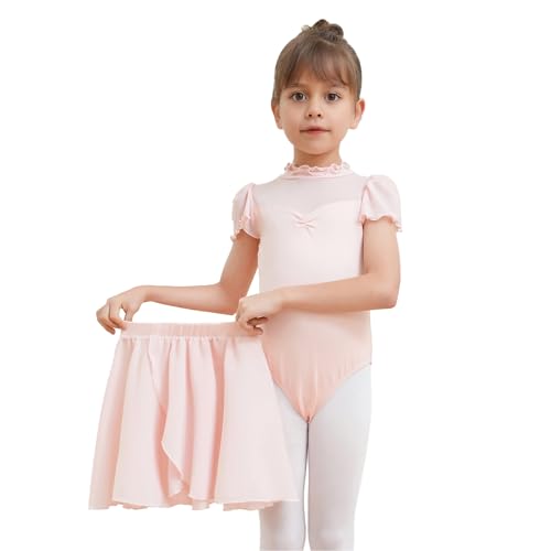 Dmwhsy 2 Stück Ballett Kleid für Mädchen Kurze Ärmel Gymnastik Kostüm mit Chiffon Tanz Wrap Rock Kinder Tanzbekleidung Set von Dmwhsy