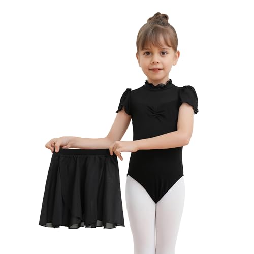 Dmwhsy 2 Stück Ballett Kleid für Mädchen Kurze Ärmel Gymnastik Kostüm mit Chiffon Tanz Wrap Rock Kinder Tanzbekleidung Set von Dmwhsy