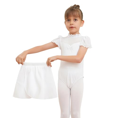 Dmwhsy 2 Stück Ballett Kleid für Mädchen Kurze Ärmel Gymnastik Kostüm mit Chiffon Tanz Wrap Rock Kinder Tanzbekleidung Set von Dmwhsy