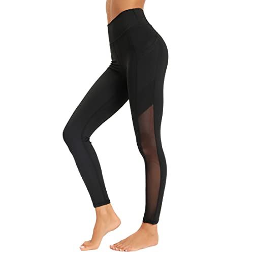 Dmwhsy Damen Mesh-Workout-Leggings mit Seitentaschen, Bauchkontrolle, Workout-Lauf-Leggings, hohe Taille, Yoga-Hose von Dmwhsy