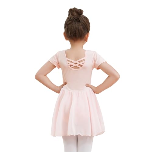 Dmwhsy Mädchen Ballett Kleid Kurze Ärmel Tanz Trikot Ballett Outfit Gymnastik Tanzkleidung mit Chiffon Rock von Dmwhsy