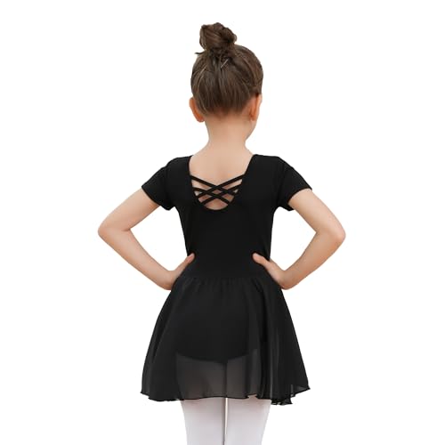 Dmwhsy Mädchen Ballett Kleid Kurze Ärmel Tanz Trikot Ballett Outfit Gymnastik Tanzkleidung mit Chiffon Rock von Dmwhsy