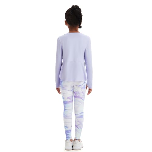 Dmwhsy Traininganzug für Kinder-Mädchen,Langärmeliges T-Shirt mit gebogenem Saum und lila Jogginghose Set,Joggen und Camping,Alter 5–14 Jahre von Dmwhsy