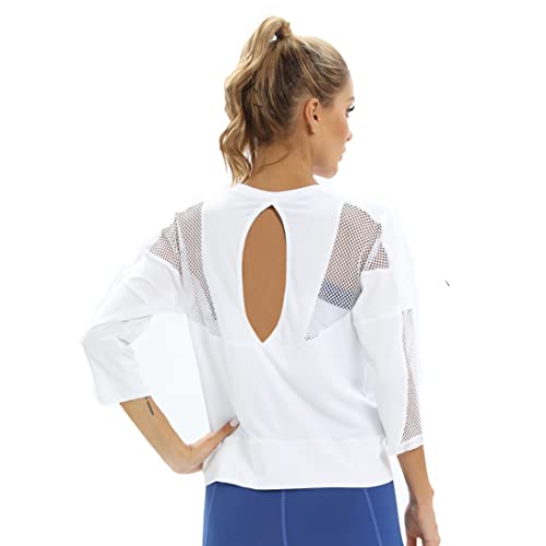 Workout-Shirts für Damen, Damen-Mesh-Sportshirt, Yoga-Gymnastik-Tops, Sportbekleidung, 3/4-Ärmel, Workout-Tops für Damen von Dmwhsy