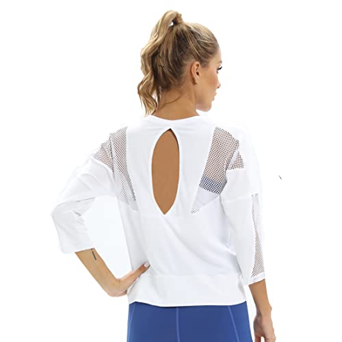 Workout-Shirts für Damen, Damen-Mesh-Sportshirt, Yoga-Gymnastik-Tops, Sportbekleidung, 3/4-Ärmel, Workout-Tops für Damen Workout-Shirts für Damen, Damen-Mesh-Sportshirt, Yoga-Gymnastik-Tops, Sportbekleidung, 3/4-Ärmel, Workout-Tops für Damen von Dmwhsy