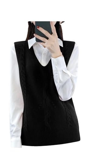 Damen Ärmellose Wollweste Casual V-Ausschnitt Weste Bedruckte Strickweste, Schwarz , XX-Large von Dndrdhfb