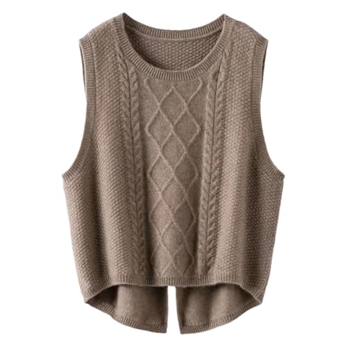 Damen Merinowolle Weste Loose O-Neck Sweater Vest Twisted Knit Vest, Tiefes Khaki9, M von Dndrdhfb