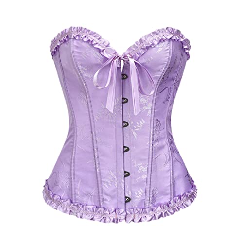 Dndrdhfb Damen-Korsett, Vintage-Blumenmuster, Bustier, Schleife, gerüscht, Bodyshaper, violett, 42 von Dndrdhfb