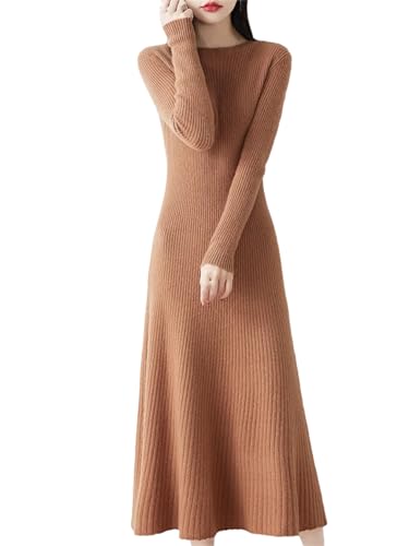Dndrdhfb Damen Merinowolle Pulloverkleid Slim Fit Langarm Kleid Rundhals Strickkleid Maxikleid, kaqi, XX-Large von Dndrdhfb
