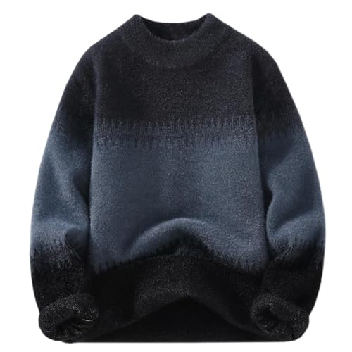 Dndrdhfb Herren Patchwork Rundhals Pullover Sweater Winter Slim Fit Warm Wollpullover, Schwarz , Medium von Dndrdhfb