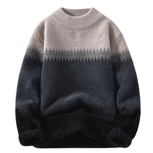 Dndrdhfb Herren Patchwork Rundhals Pullover Sweater Winter Slim Fit Warm Wollpullover, khaki, Large von Dndrdhfb